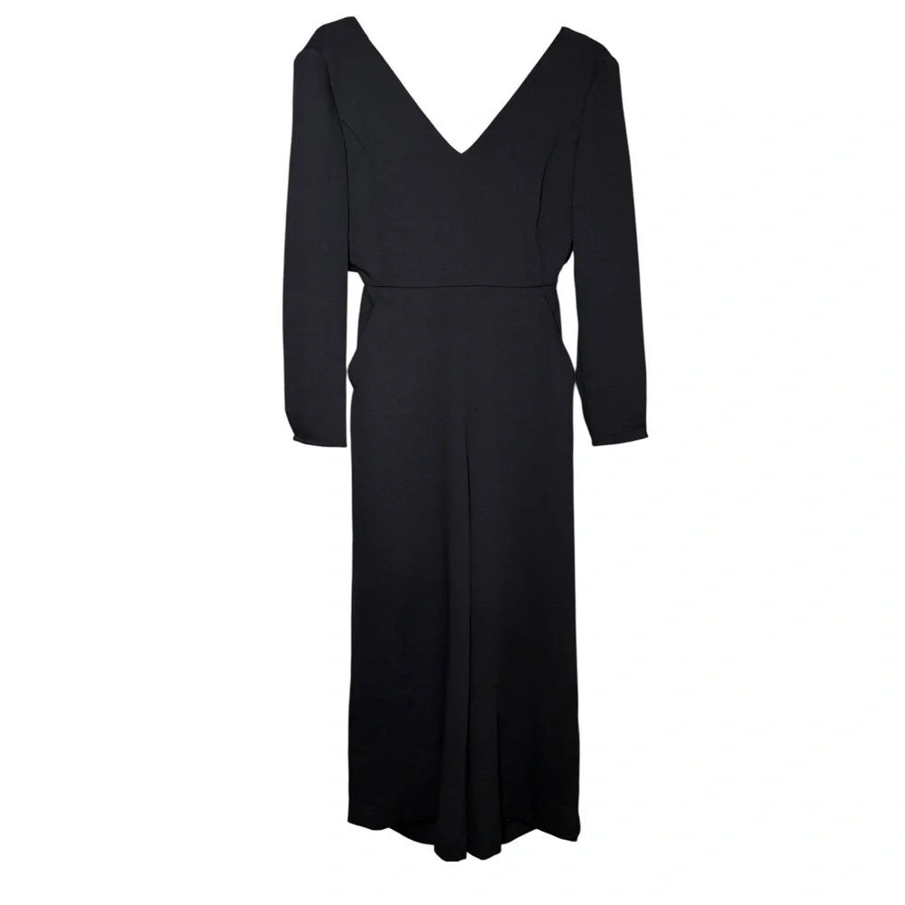 Wilfred Aritzia NWT $188 Ecoulement Black Jumpsuit V-Neck Wide Leg Cropped sz 6